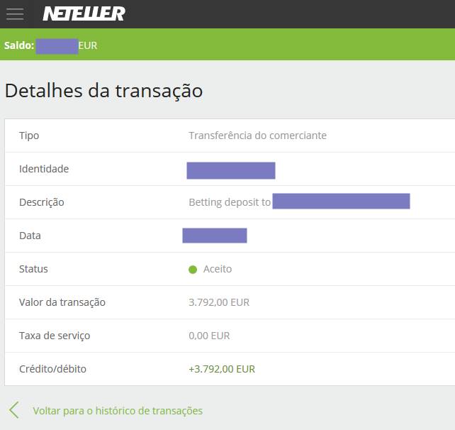 histórico de transações de volta